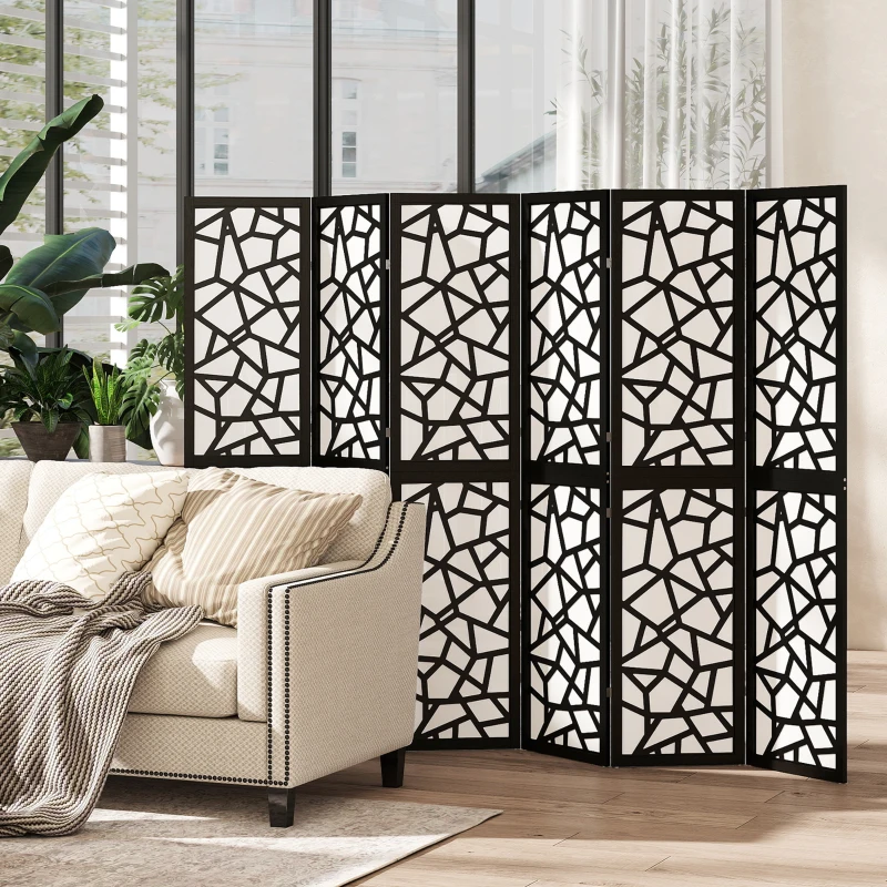HOMCOM 6 Panel Room Divider, 5.6 FT Lightweight Folding Privacy Screen with Geometric Pattern for Living Room, Bedroom, Black