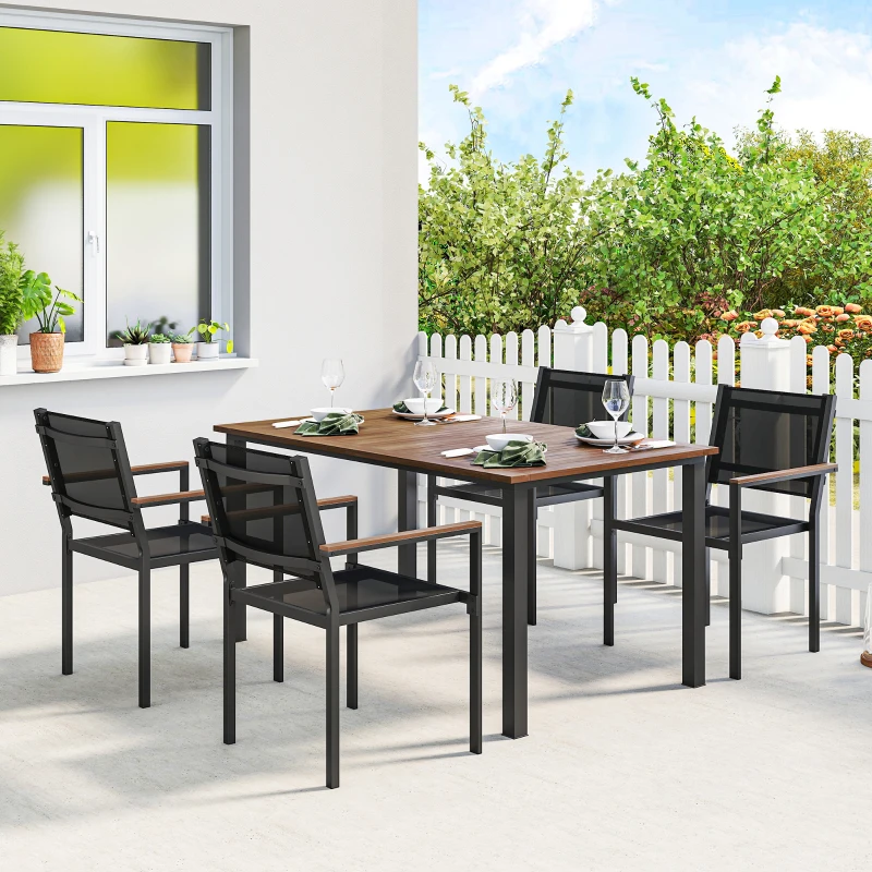 Outsunny Outdoor Dining Set for 4, Patio Table and Chairs Set with 59" Rectangle Acacia Wood Table and 352 LBS Stackable Chairs