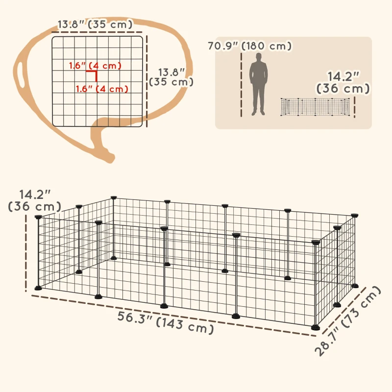 PawHut Pet Playpen, DIY Cage House for Small Animals, Guinea Pigs, Hedgehogs, Black