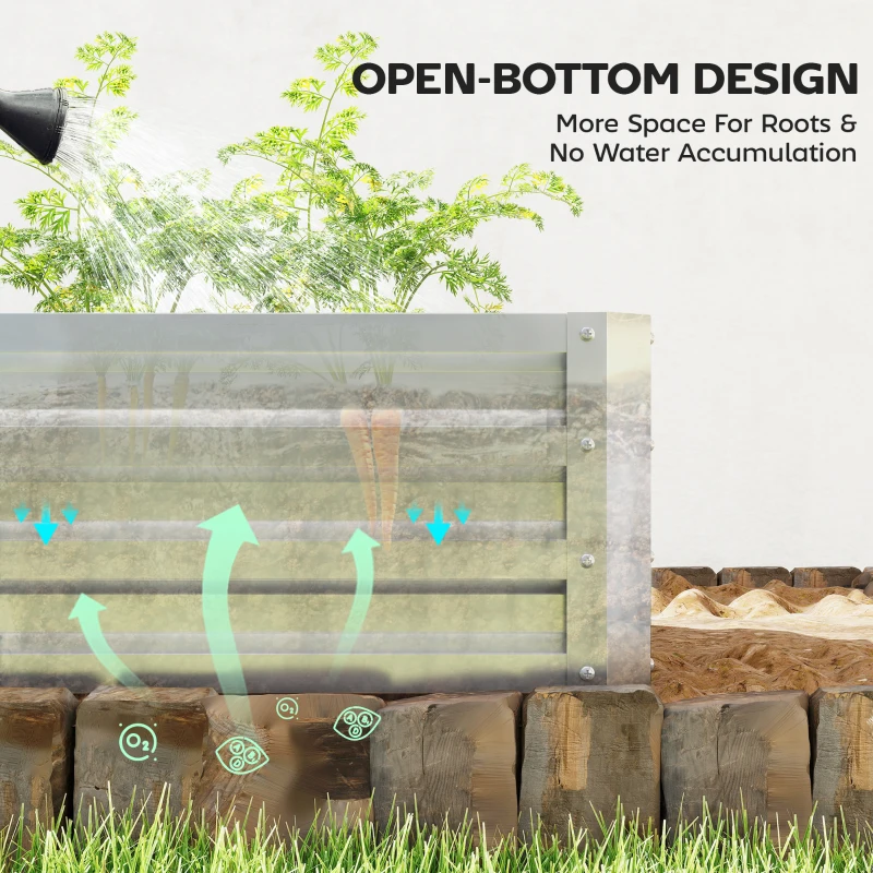 Outsunny Galvanized Raised Garden Bed, 4' x 2' x 1' Metal Planter Box, for Growing Vegetables, Flowers, Herbs, Succulents, Silver
