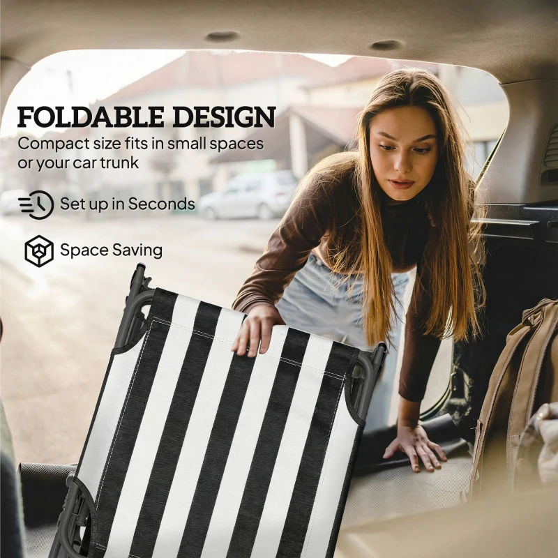 Outsunny Portable Folding Adjustable Sun Beach Lounger / Camping Cot - Black and White