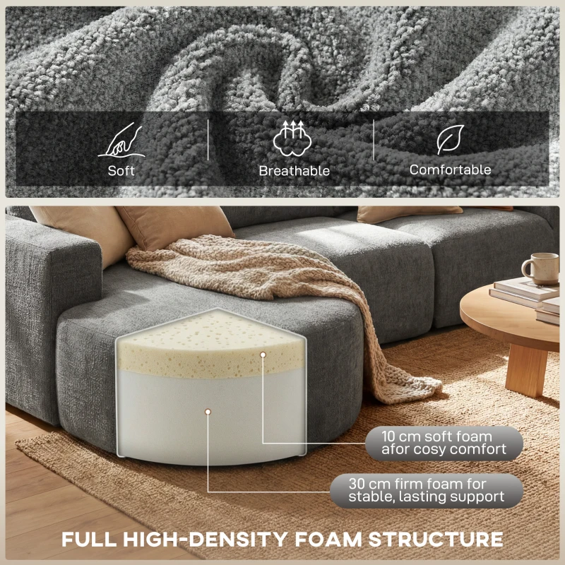 HOMCOM L Shaped Cloud Boneless Couch, Modular Sectional Sofa with Chaise and Deep Seat for Living Room, Bedroom, Dark Grey