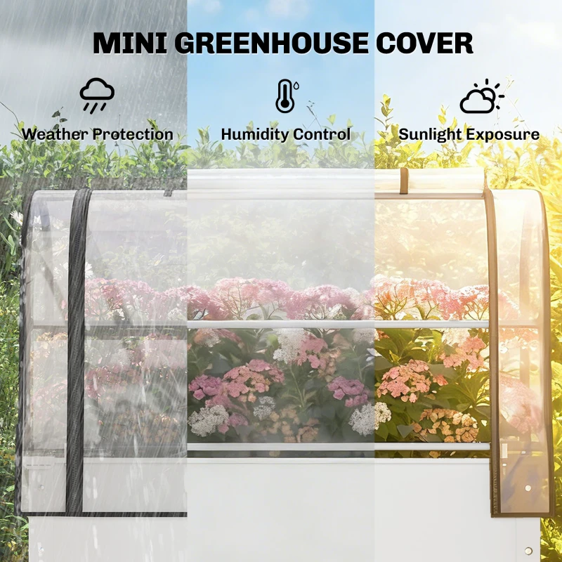 Outsunny Raised Garden Bed with Flip-Up Greenhouse Cover, Metal Elevated Garden Bed with Legs and Drainage Hole, White