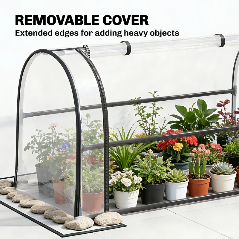 Outsunny Raised Garden Bed with Flip-Up Greenhouse Cover, Metal Elevated Garden Bed with Legs and Drainage Hole, Black