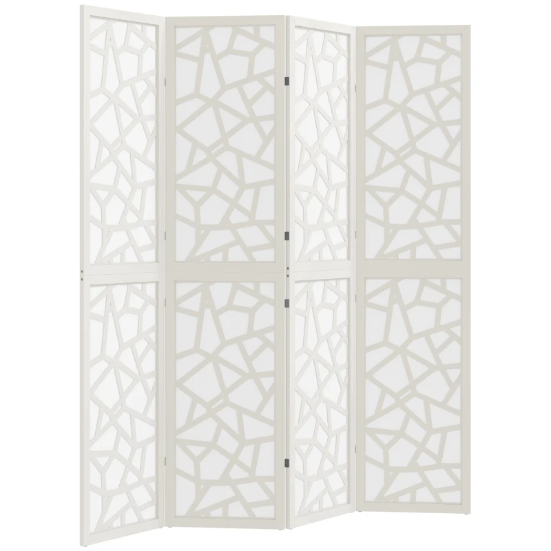 HOMCOM 4 Panel Room Divider, 5.6 FT Lightweight Folding Privacy Screen with Geometric Pattern for Living Room, Bedroom, White