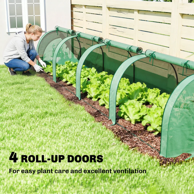 Outsunny Mini Greenhouse, Portable Greenhouse with 4 Roll-Up Doors, PE Cover, 177.2" x 39.4" x 31.5", Green