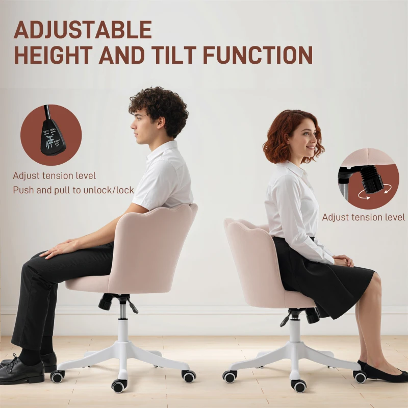 HOMCOM Office Chair, Armless Swivel Desk Chair with Adjustable Height, Backrest, Tilt Function for Office, Vanity, Pink