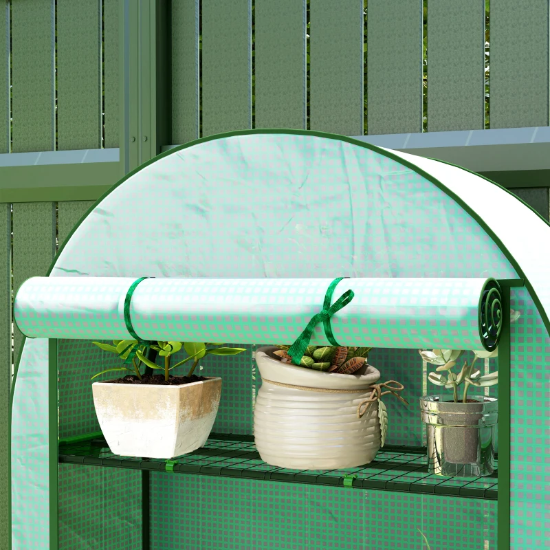 Outsunny Mini Greenhouse, Portable Greenhouse with 4 Tier Shelves, Roll-Up Door, and Plastic Cover, 41.3" x 17.7" x 63", Green