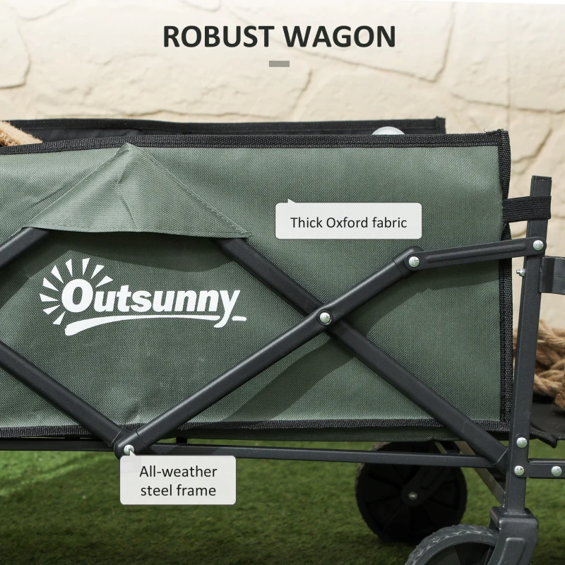 Outsunny Wagon Cart Foldable, Collapsible Wagon Cart with Removable Liner, Handle, Wheels, 72L & 198 LBS Capacity, Green