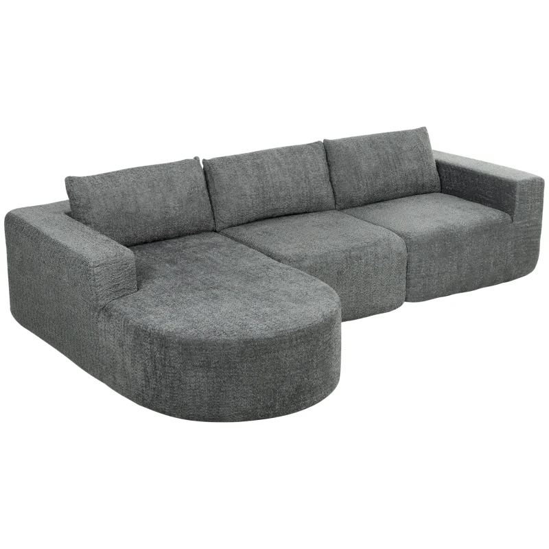 HOMCOM L Shaped Cloud Boneless Couch, Modular Sectional Sofa with Chaise and Deep Seat for Living Room, Bedroom, Dark Grey