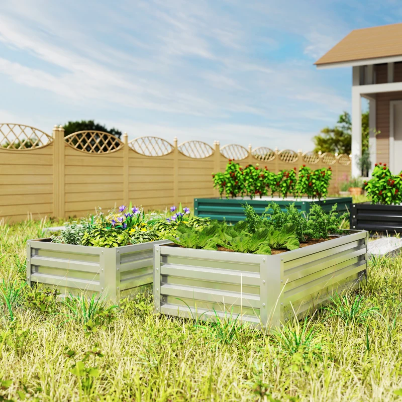 Outsunny Galvanized Raised Garden Bed, 4' x 2' x 1' Metal Planter Box, for Growing Vegetables, Flowers, Herbs, Succulents, Silver