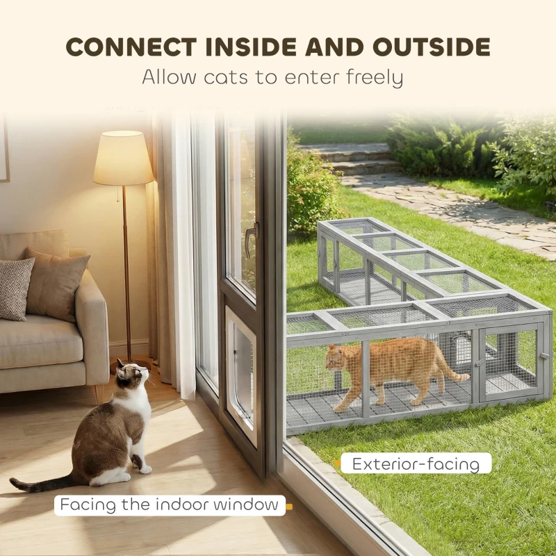 PawHut 79" Long Cat Tunnel, Cat shelter L- Shape with Extendable Design for Indoor/Outdoor Use with Removable Door, Dark Grey