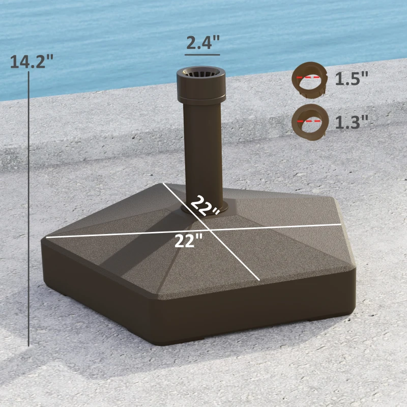 Outsunny Patio Umbrella Base Holder, Heavy Duty Outdoor Umbrella Stand Base, Filled Up to 42lbs with Sand or 33lbs with Water for Garden, Poolside, Brown