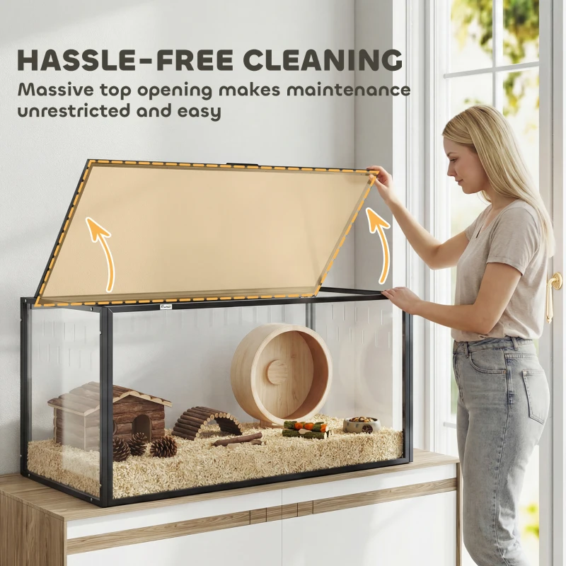 PawHut Large Acrylic Hamster Cage, Chewproof Guinea Pig Cage with Openable Top, for Hedgehog, Dwarf Hamster, Rat