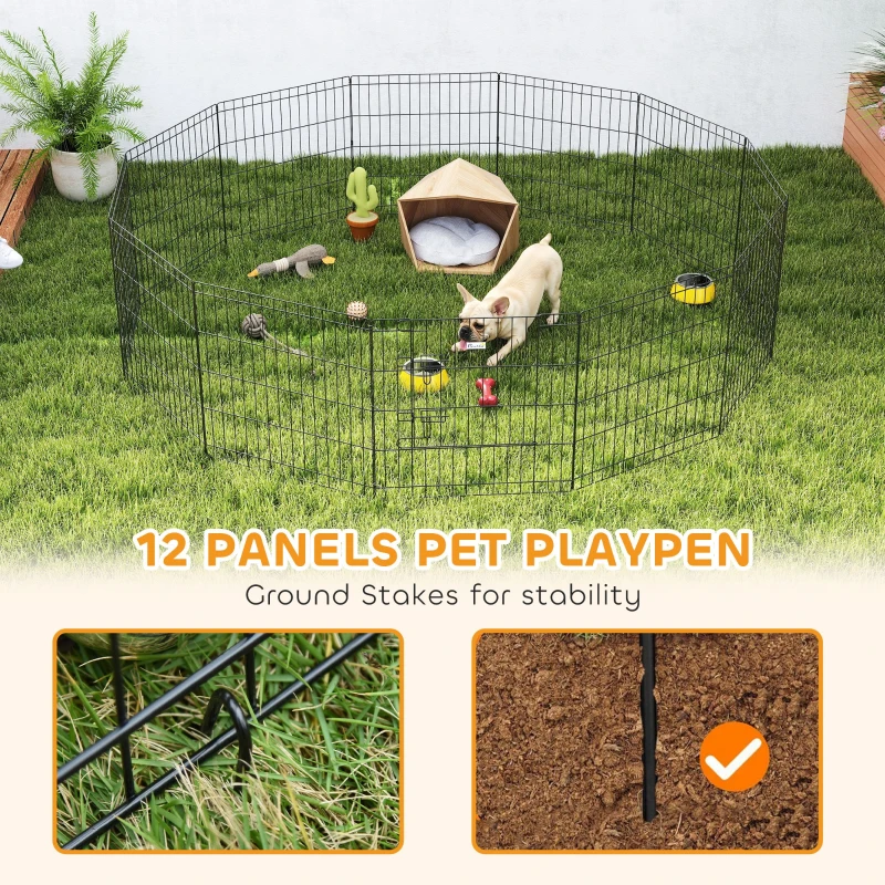 PawHut 24inch Foldable Metal Exercise Pet Playpen Yard Dog Puppy Kennel Cage 12 Panels