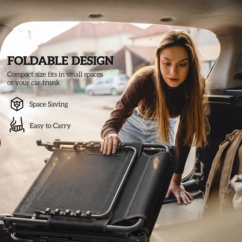 Outsunny Folding Chaise Lounge Chair Outdoor Tanning Chair with 5-Position Backrest, Cushion, Side Pocket, Gray/Blue