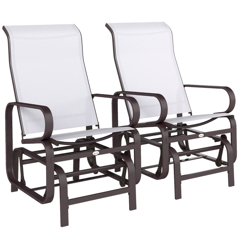 Outsunny Gliding Lounger Chair Set of 2, Single Rockers with Lightweight Metal & Mesh Construction, Beige