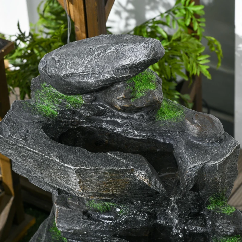 Outsunny Garden Water Feature with LED Lights and Pump, 4 Tier Cascading Water Fountain for Outdoor