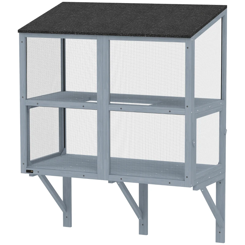 PawHut Catio Outdoor Cat Enclosure Wall-Mounted 2-Level Outdoor Cat House with Waterproof Roof 39.4" Grey