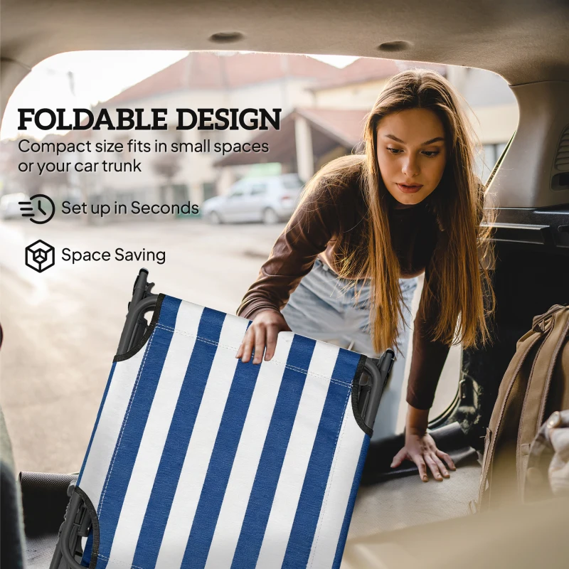 Outsunny Portable Folding Adjustable Sun Beach Lounger / Camping Cot - Blue and White