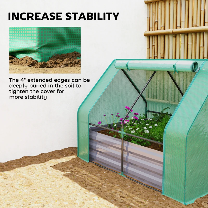 Outsunny 4 x 3 x 1ft Raised Garden Bed with Mini Greenhouse, Galvanized Raised Garden Bed with Cover, Green and Dark Gray