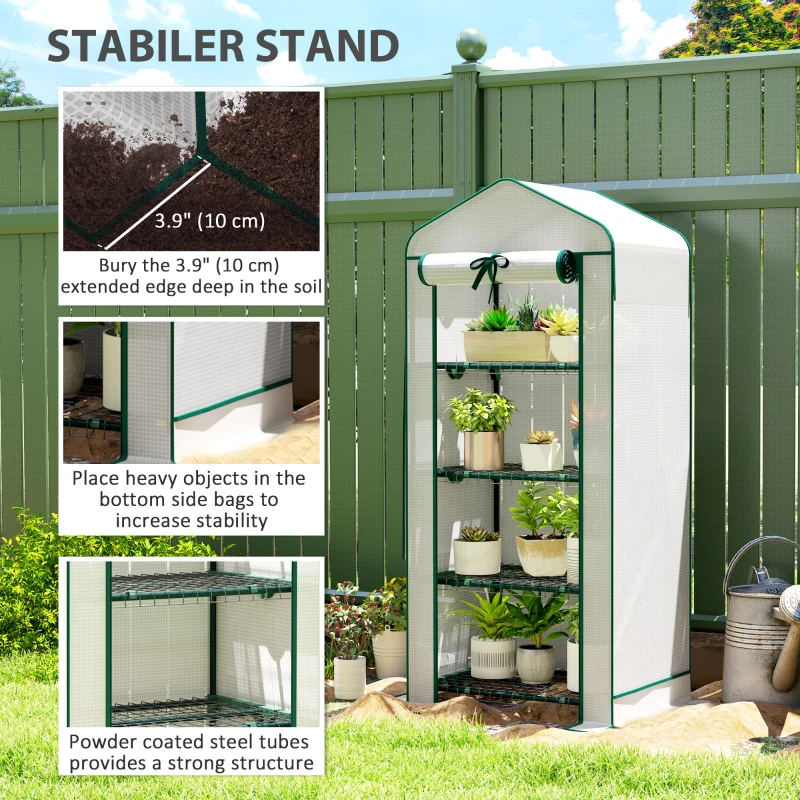 Outsunny Mini Greenhouse with Screen Roof, Portable Small Greenhouse with Roll-Up Zipper Door, 27.6" x 19.7" x 62.2", White