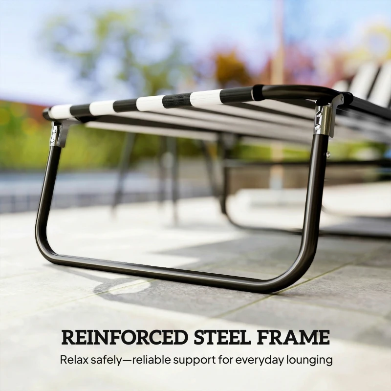 Outsunny Portable Folding Adjustable Sun Beach Lounger / Camping Cot - Black and White