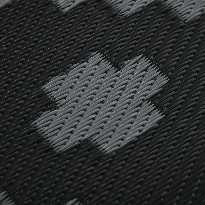 Outsunny Reversible Outdoor Rug Waterproof Plastic Straw RV Rug with Carry Bag, 9' x 18', Black and Grey Geometric