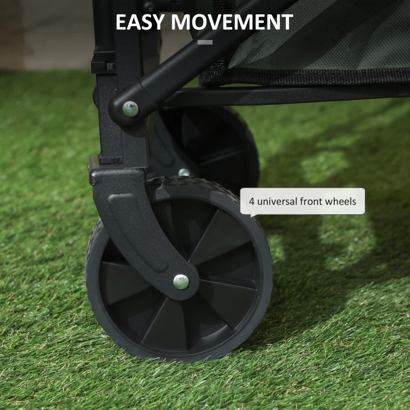 Outsunny Wagon Cart Foldable, Collapsible Wagon Cart with Removable Liner, Handle, Wheels, 72L & 198 LBS Capacity, Green