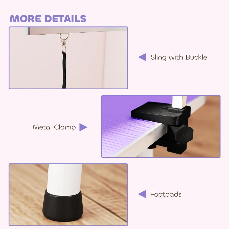 PawHut Foldable Pet Grooming Table for Dogs Cats with Adjustable Arm, Non-slip Surface, Purple