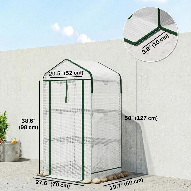Outsunny Mini Greenhouse with Screen Roof, Portable Small Greenhouse with Roll-Up Zipper Door, 27.6" x 19.7" x 50", White