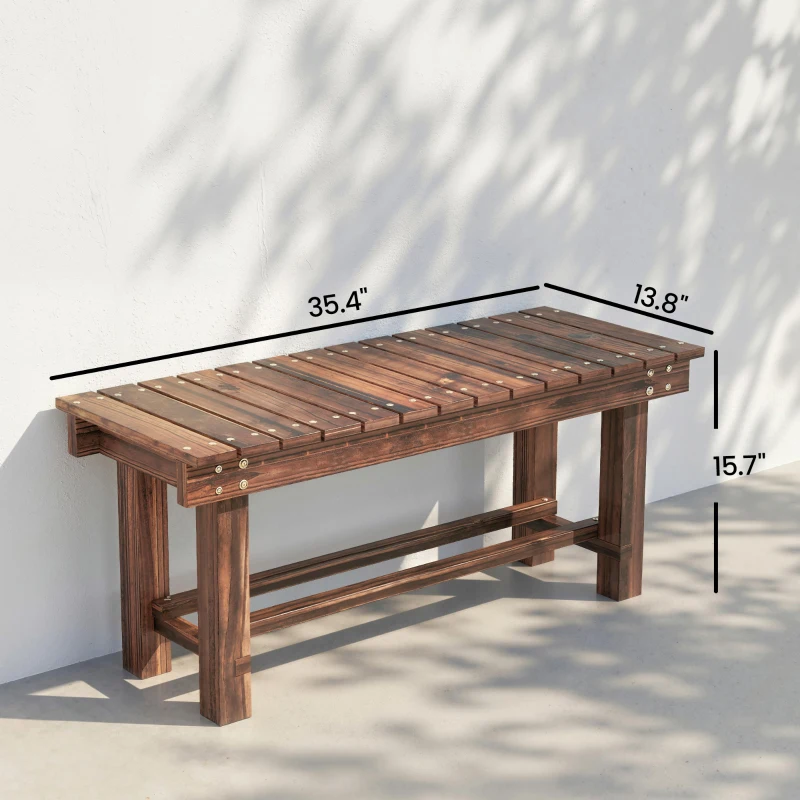 Outsunny Garden Bench 0.8" Seater Outdoor Bench with Storage Shelf 35.4" Carbonized Wood