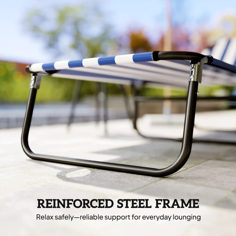 Outsunny Portable Folding Adjustable Sun Beach Lounger / Camping Cot - Blue and White