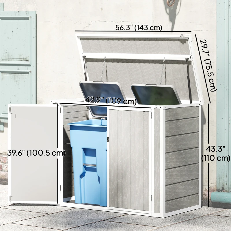 Outsunny 41 Cu. Ft. Outdoor Storage Shed, Outdoor Horizontal Trash Can Storage with Chain Lid, Lockable Storage Box, Light Grey