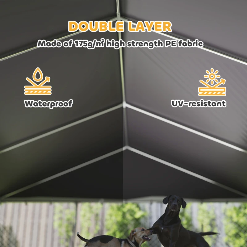 PawHut Galvanized Steel Outdoor Dog Kennel with Roof, Safety Locks, for Backyard, 19.7' x 14.8' x 7.9'
