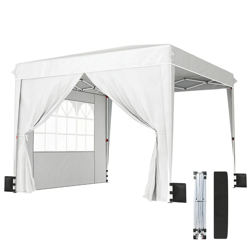 Outsunny 10 x 10 ft Pop Up Canopy Tent with Sidewalls, UPF50+ Outdoor Portable Instant Canopy Shelter with Carry Bag, White