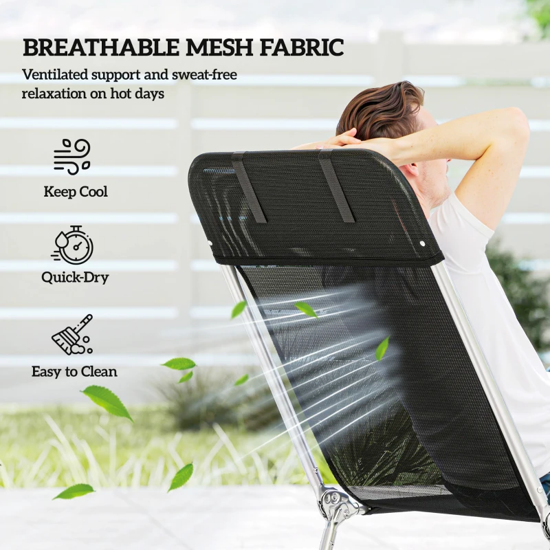 Outsunny Folding Chaise Lounge Chair, Portable Tanning Chair with Adjustable Backrest, Pillow for Beach Poolside Patio, Black