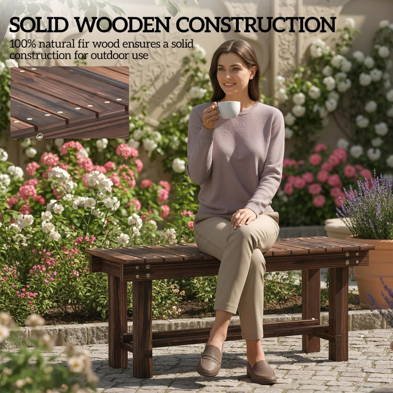 Outsunny Garden Bench 0.8" Seater Outdoor Bench with Storage Shelf 35.4" Carbonized Wood