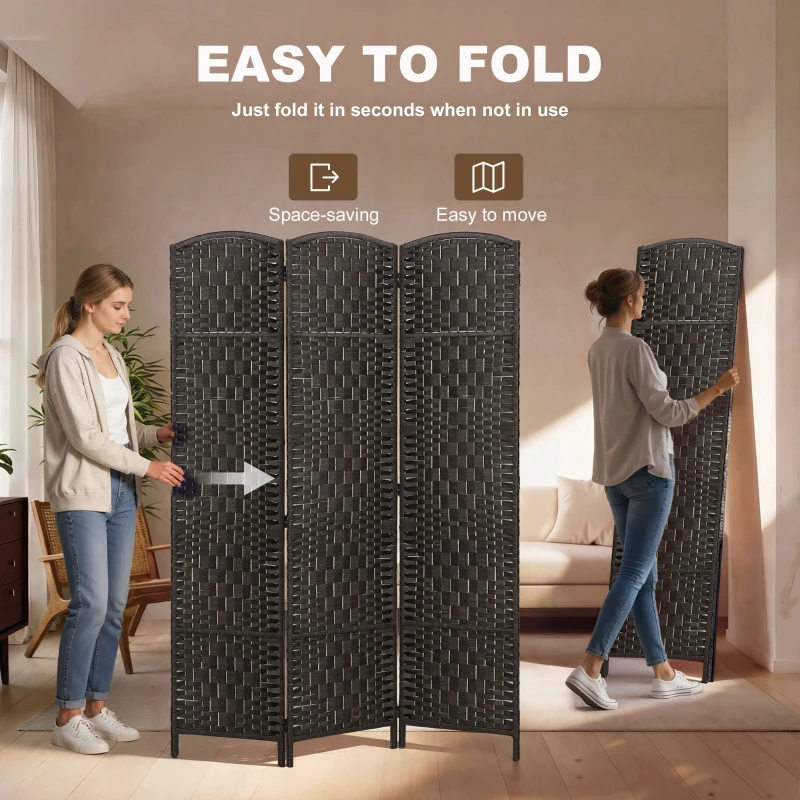 HOMCOM Room Divider, 3 Panel Folding Privacy Screen, 70.9" Tall Portable Weave Partition Wall Divider for Bedroom, Coffee