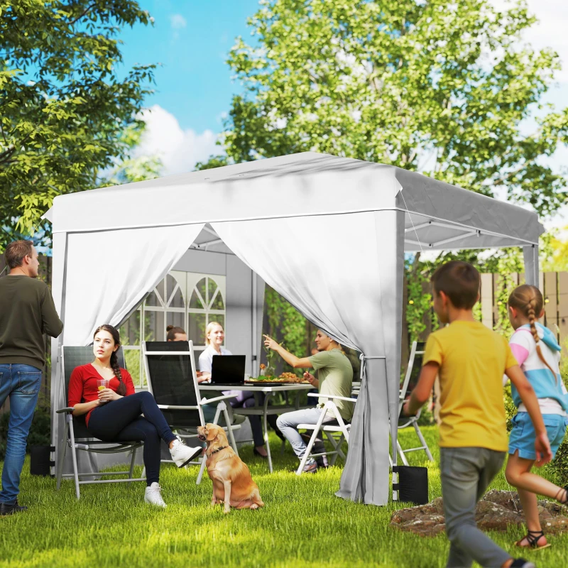 Outsunny 10 x 10 ft Pop Up Canopy Tent with Sidewalls, UPF50+ Outdoor Portable Instant Canopy Shelter with Carry Bag, White