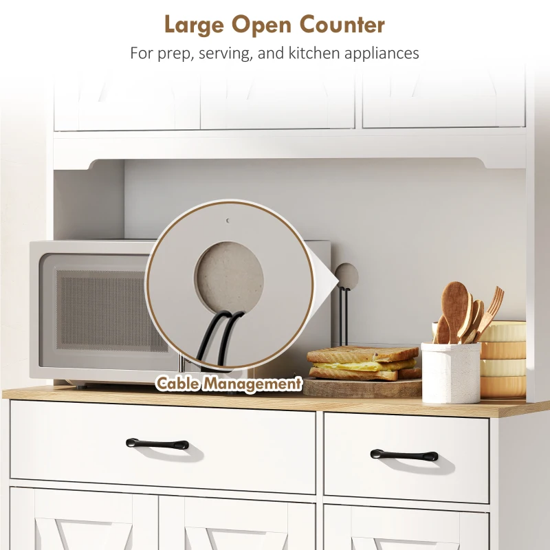 HOMCOM Tall Kitchen Pantry, 6 Doors, 2 Drawers, Adjustable Shelves & Worktop, Rustic Storage Cabinet for Living Room White