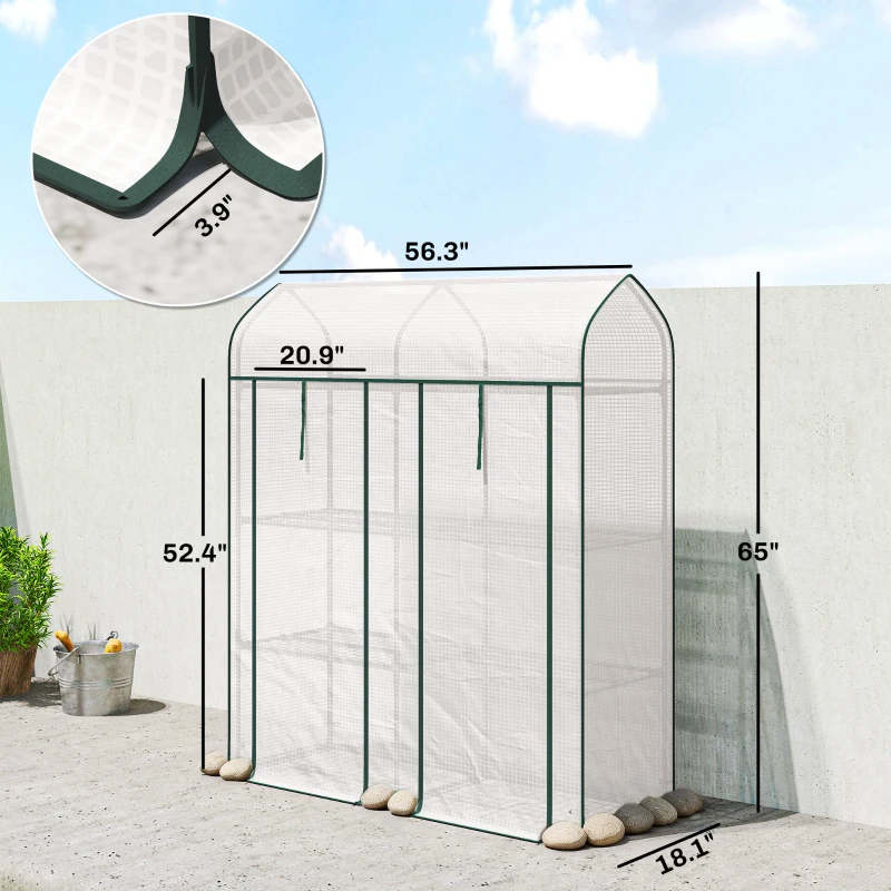 Outsunny 3 Tier Mini Greenhouse, Small Portable Greenhouse with 2 Roll-up Doors, 56.3" x 18.1" x 65", White