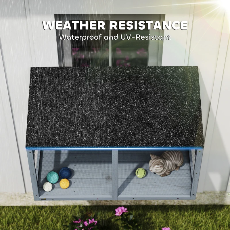 PawHut Catio Outdoor Cat Enclosure Expandable Wooden Cat House with 2 Doors for Window, 39.4"L