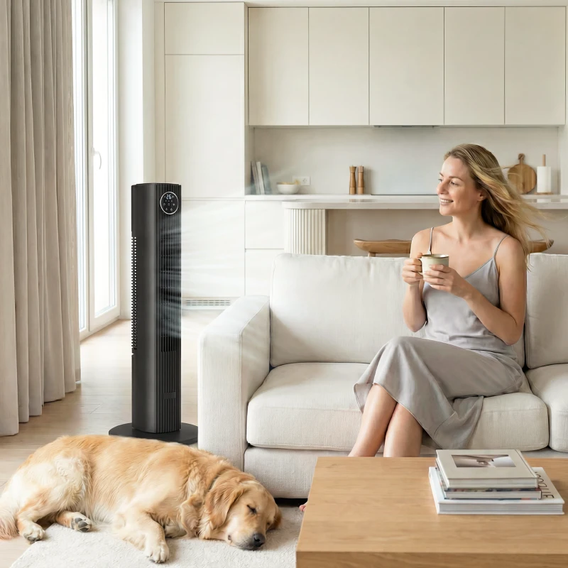 HOMCOM 28dB Tower Fan with 12 Speeds and 4 Modes, Standing Floor Fan with 80° Oscillating, 12H Timer, Black