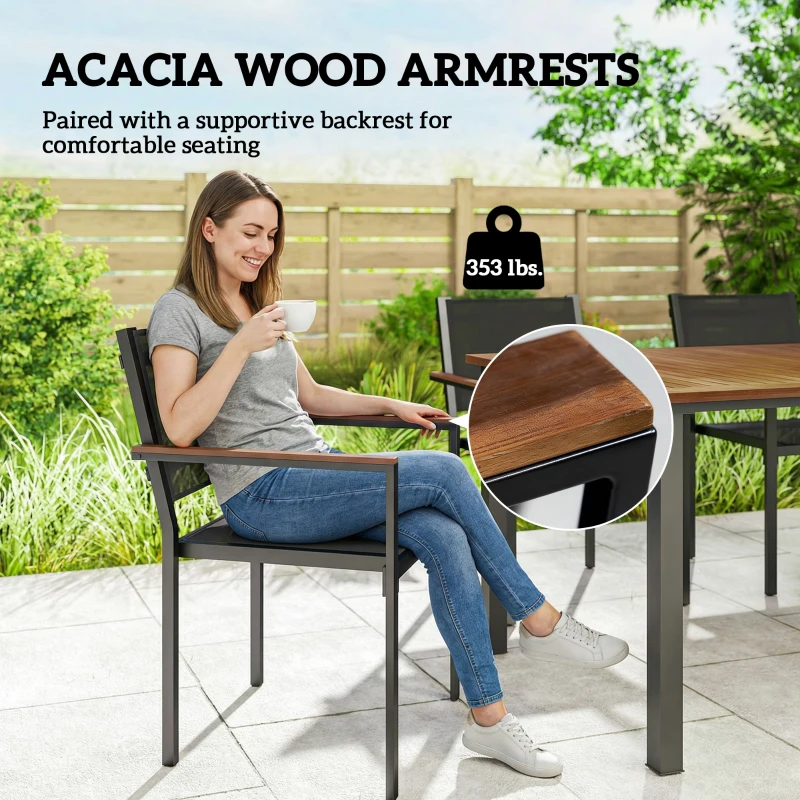 Outsunny Outdoor Dining Set for 4, Patio Table and Chairs Set with 59" Rectangle Acacia Wood Table and 352 LBS Stackable Chairs