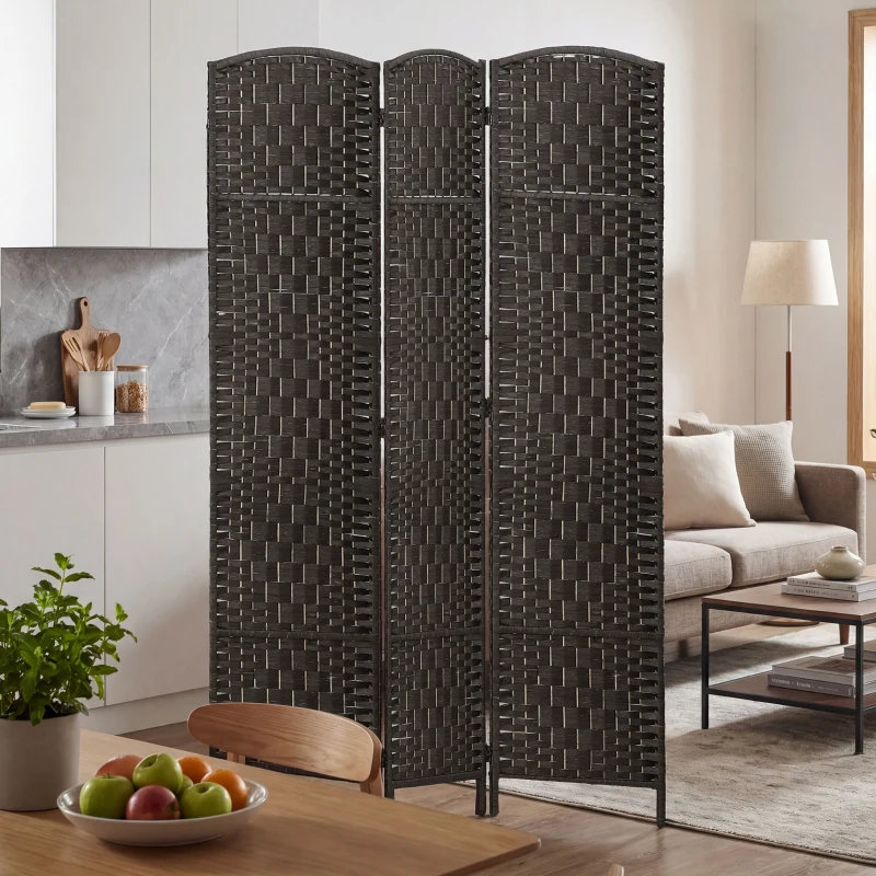 HOMCOM Room Divider, 3 Panel Folding Privacy Screen, 70.9" Tall Portable Weave Partition Wall Divider for Bedroom, Coffee