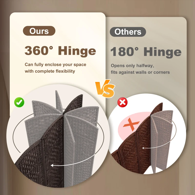 HOMCOM Room Divider, 6 Panel Folding Privacy Screen, 6FT Tall Portable Weave Partition Wall Divider for Bedroom, Coffee