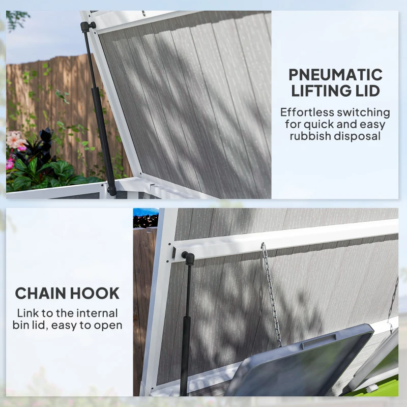 Outsunny 41 Cu. Ft. Outdoor Storage Shed, Outdoor Horizontal Trash Can Storage with Chain Lid, Lockable Storage Box, Grey