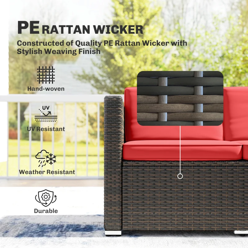 Outsunny 3 Pieces Patio Furniture Set with Cushions, Outdoor PE Rattan Wicker Conversation Corner Sofa Set with Glass Top Table