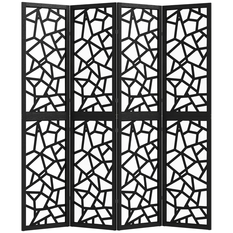 HOMCOM 4 Panel Room Divider, 5.6 FT Lightweight Folding Privacy Screen with Geometric Pattern for Living Room, Bedroom, Black
